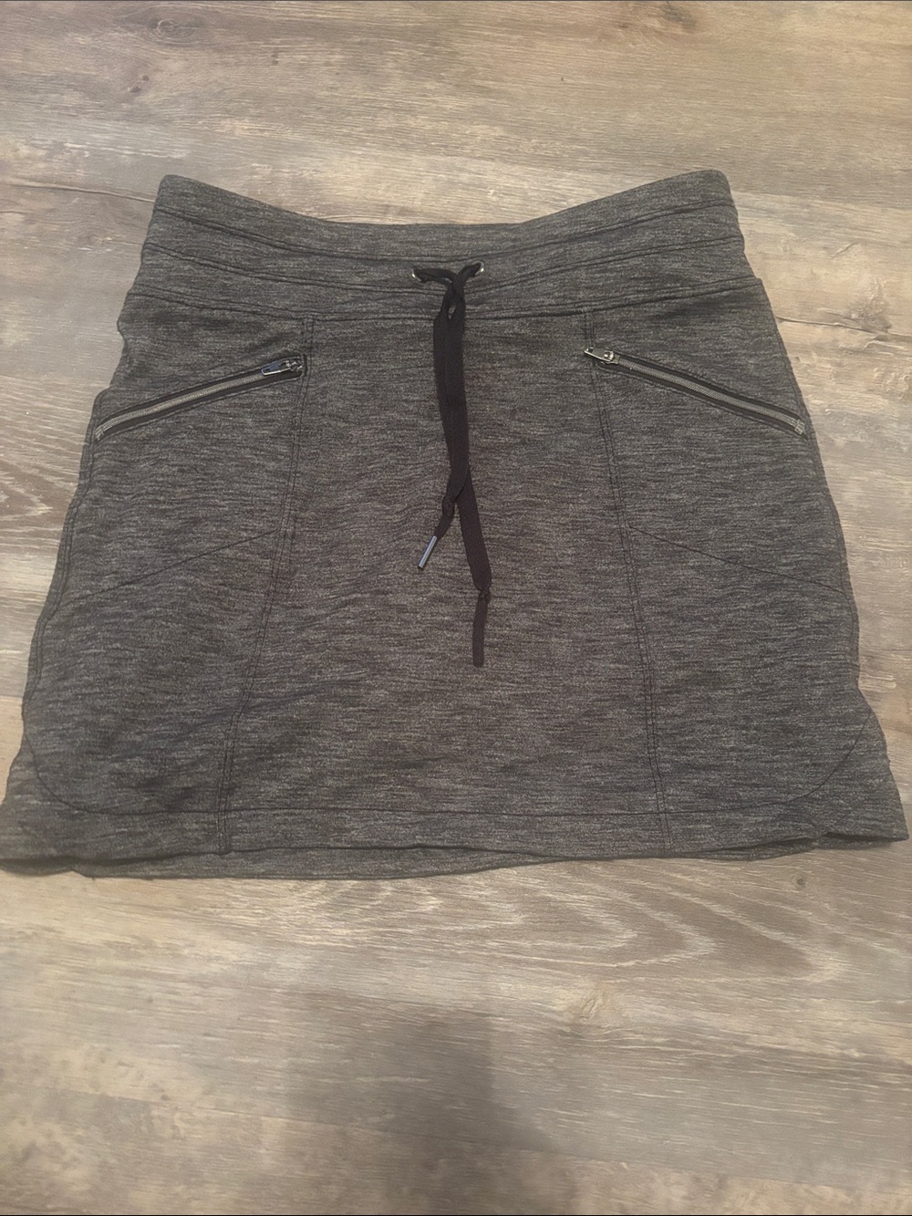 Athleta Charcoal Gray Drawstring Mini Skirt with Zip Pockets